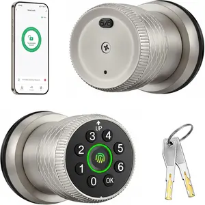 Keyless Entry Fingerprint Door Knob,  Biometric Door Lock with Keypad Passcode Door Knob with Auto-Lock for Front Door, Bedroom, Gate & Office