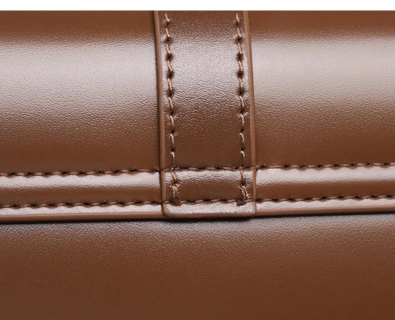 Minimalist Brown Leather Baguette Bag for Women Retro Underarm Shoulder Purse with Gold Lock