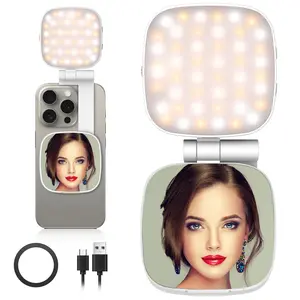 Magnetic Selfie Light Compatible for MagSafe iPhone, CRI 95+ 700lx/0.3m Folding LED Phone Fill Ring Lighting with Full Mirror for Zoom, Makeup, Photography, Recording, Conference, TikTok (White)