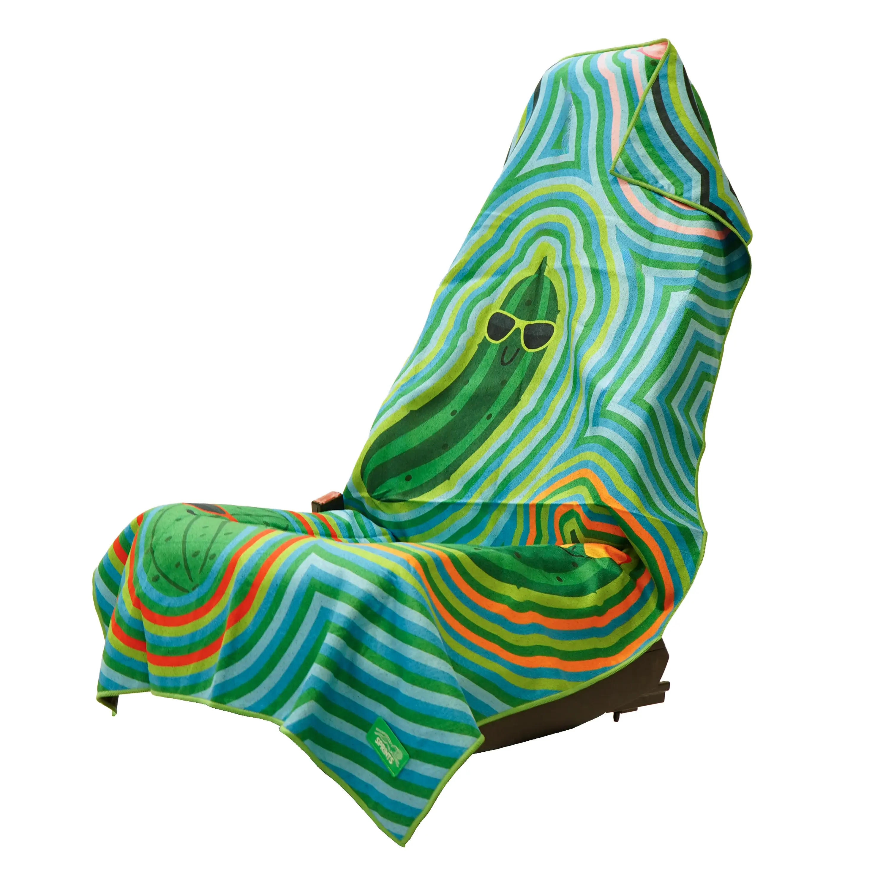 Quick-Drying Pickle Power Sports Towel, Car Seat Cover with Snaps for Sports & Outdoor Use