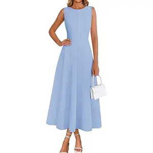 MEROKEETY Women's 2026 Spring Summer Sleeveless Midi Dress Elegant Classy Flowy A Line Work Cocktail Dresses