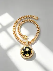 Vibrant Sports Style Soccer Cuban Necklace, Eco Zinc Plating, Football Pendant, Unisex, Party Accessory, All Seasons, Cuban Link Chain
