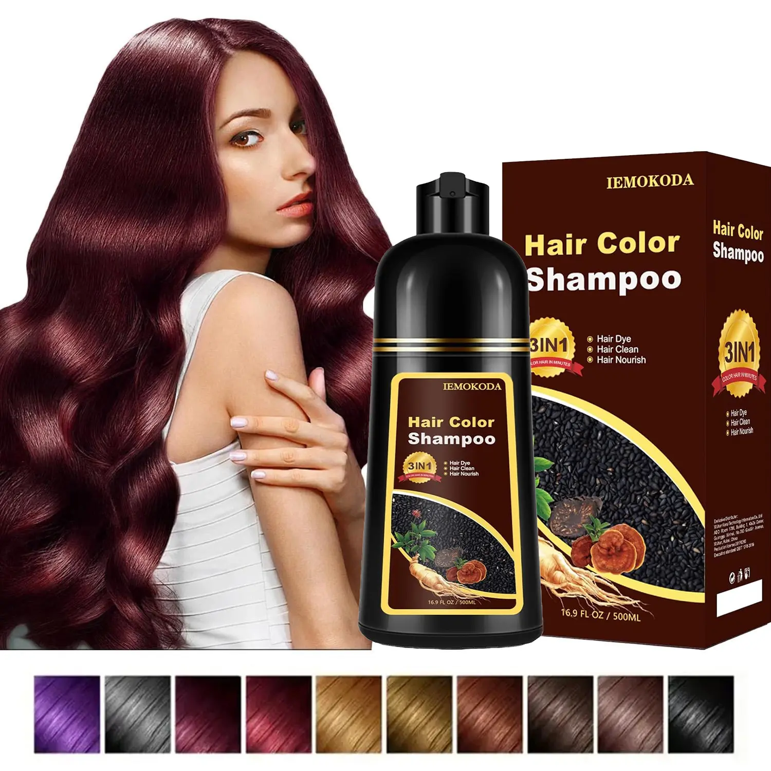 Natural Hair Color Shampoo for Gray Coverage, Instant Red Hair Dye Shampoo 3 in 1, Shampoo Hair Dye Works in Minutes, Red Hair Shampoo, Shampoo Para Canas for Women and Men Haircare