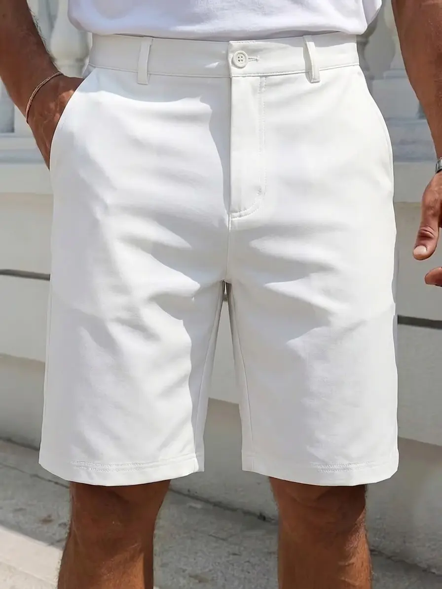 Minimalist, refined solid-color men’s straight dress pants — lightweight summer business/commuter style, versatile knee-length trousers summerwins