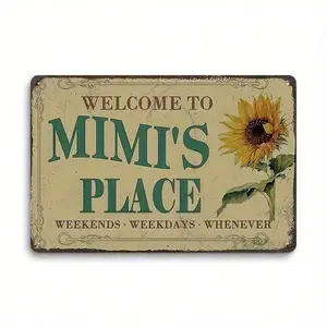 1PC 8x12 inches Vintage Tin Sign, Welcome To Mimi's Place, Rustic Home Decor, Floral Wall Art, Perfect High-Quality Metal, home decor plaque funny bar sign Rectangle Design Plaque Gift