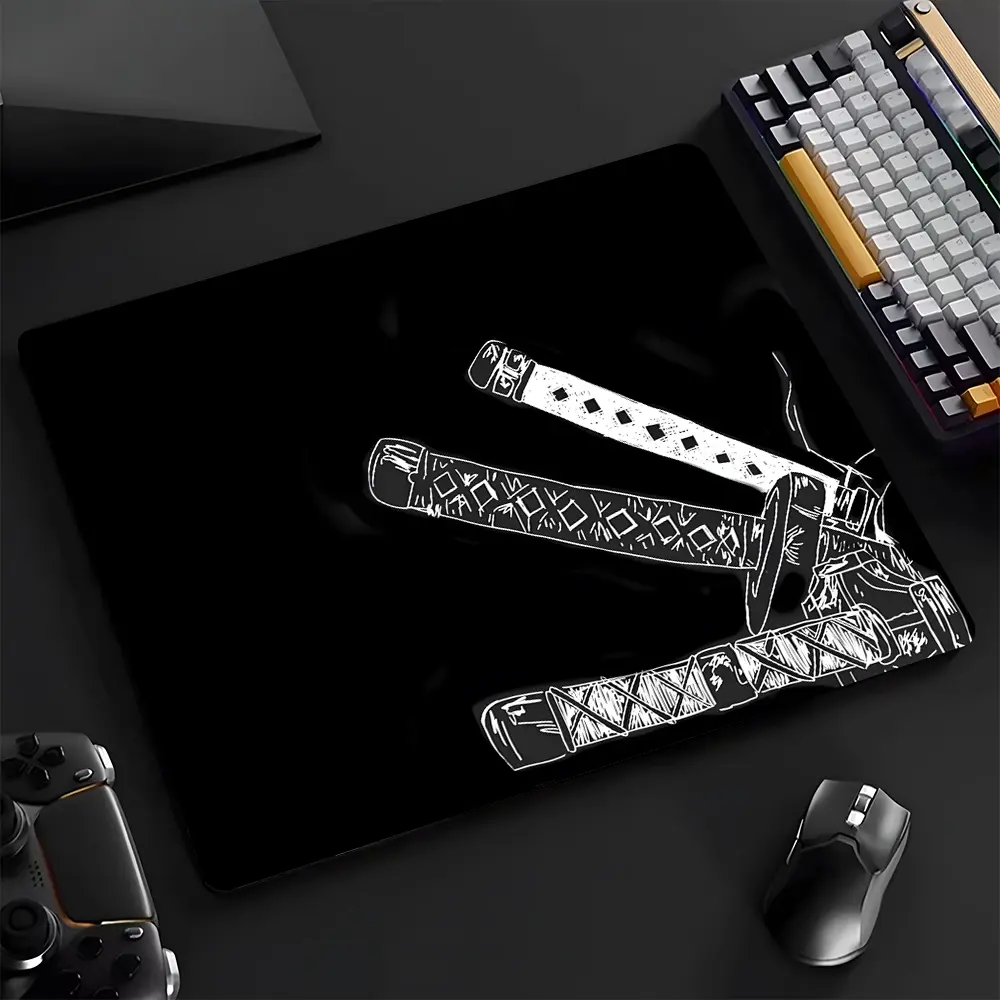 Cool Samurai Sword Handles Sketch Large Gaming Glass Mouse Pad,High Quality Reinforced Glass, Aesthetic Waterproof Washable Smooth Hard Desk Mat, Smooth touch is a must-have for gamers,Reinforced and Upgraded Smooth for Gaming,Ideal Gift for Family Friend