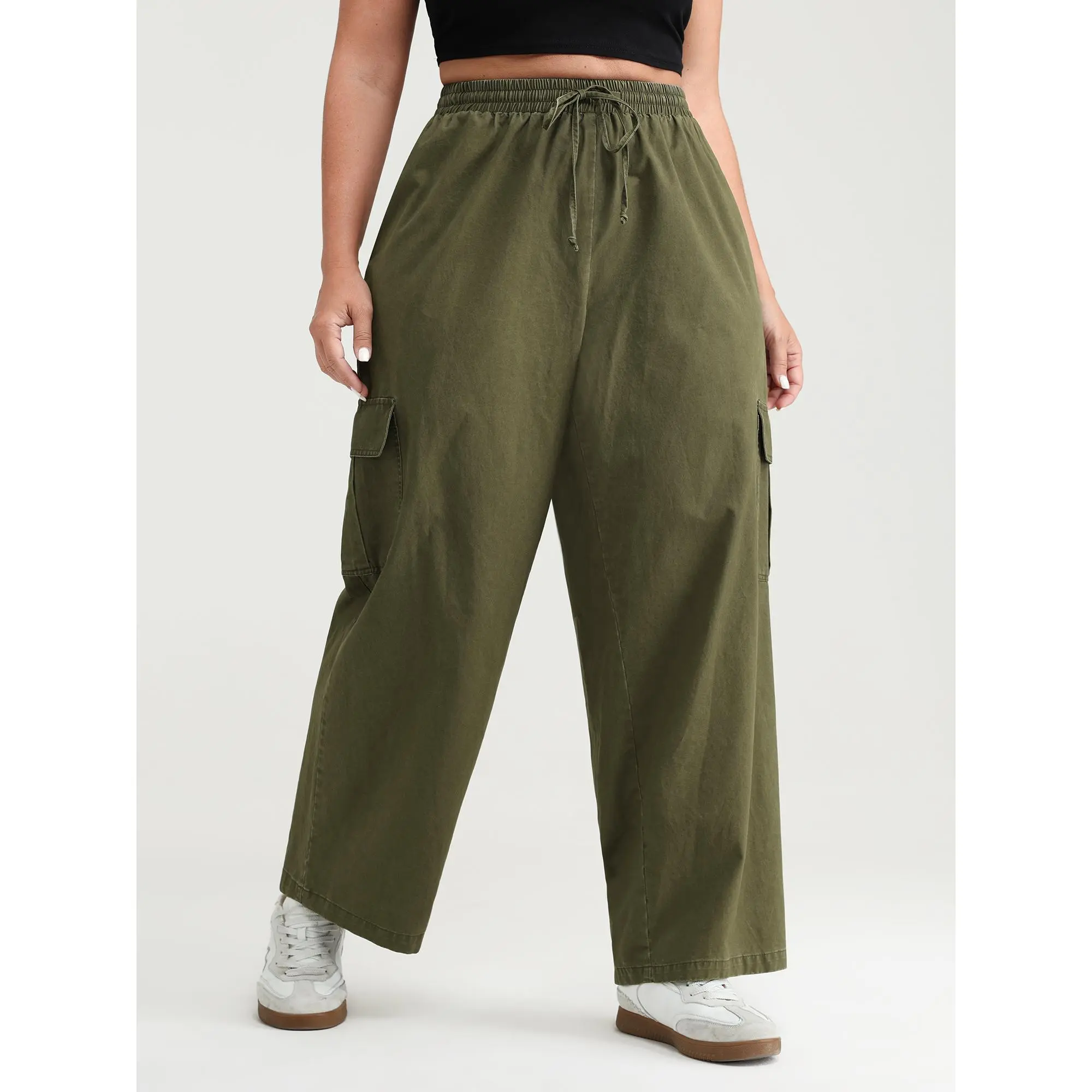 BLOOMCHIC Plus Size Pure Cotton Distressed Washed Cargo Pants[M-6X] Back To School,Spotlight Day