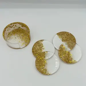 Clear and gold flake resin coaster set