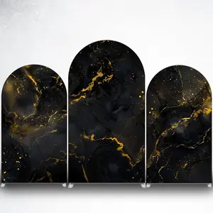Black Gold Marble Arch Backdrop Cover for Luxury Birthday and Wedding Decor