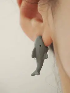 1pair Cute Shark Shape Personality Earrings Suitable For Daily Wear