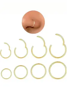 Hypoallergenic Nose Rings Hoops Set, Nose Studs for Women Men: 8Pcs Gold/Silver 316L Surgical Stainless Steel Nose Hoops Hinged Clicker Septum Rings for Nose Cartilage Body Piercing Jewelry 6mm 8mm Hoop Earrings for Nose Piercing