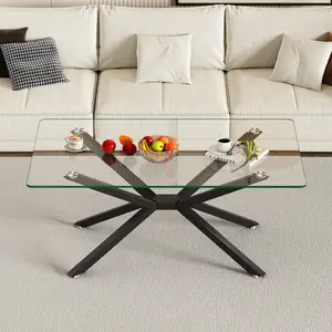 STOP Crowding Your Room!  39.4" Clear Tempered Glass Coffee Table, Modern Minimalist Center Table with Metal Legs, Space-Saving Sofa Table