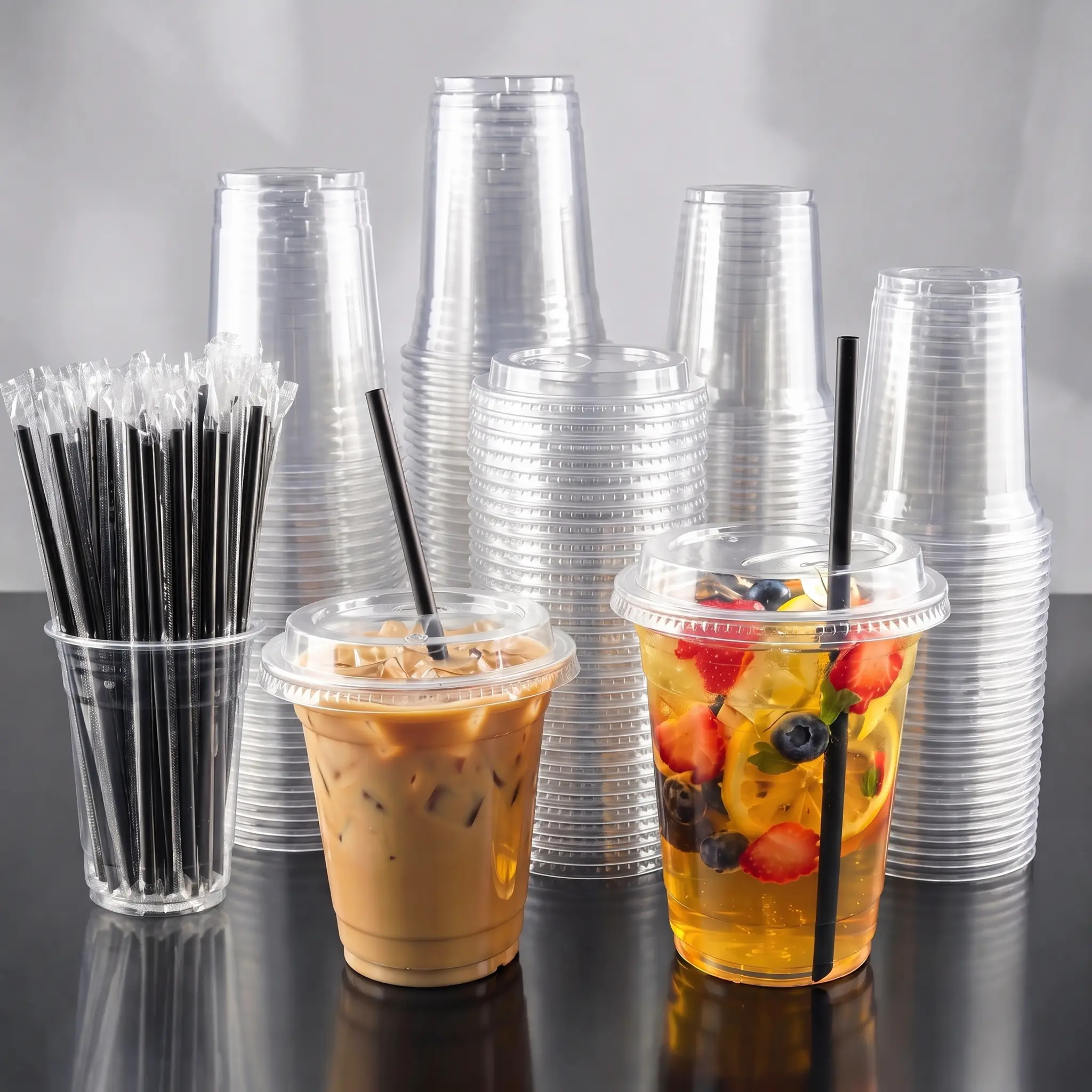 GG Clear Plastic Dessert Cups with Lids - 14oz, 16oz Disposable Leakproof Containers, Bulk Pack for Party Catering, Parfait Serving