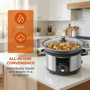 5.5QT Programmable Crock Pot Slow Cooker - Timer, Non-Stick Aluminum Liner, Multi-Function (Steam, Saute, Warm, Delay), Dishwasher Safe for Family Meals,summerwins