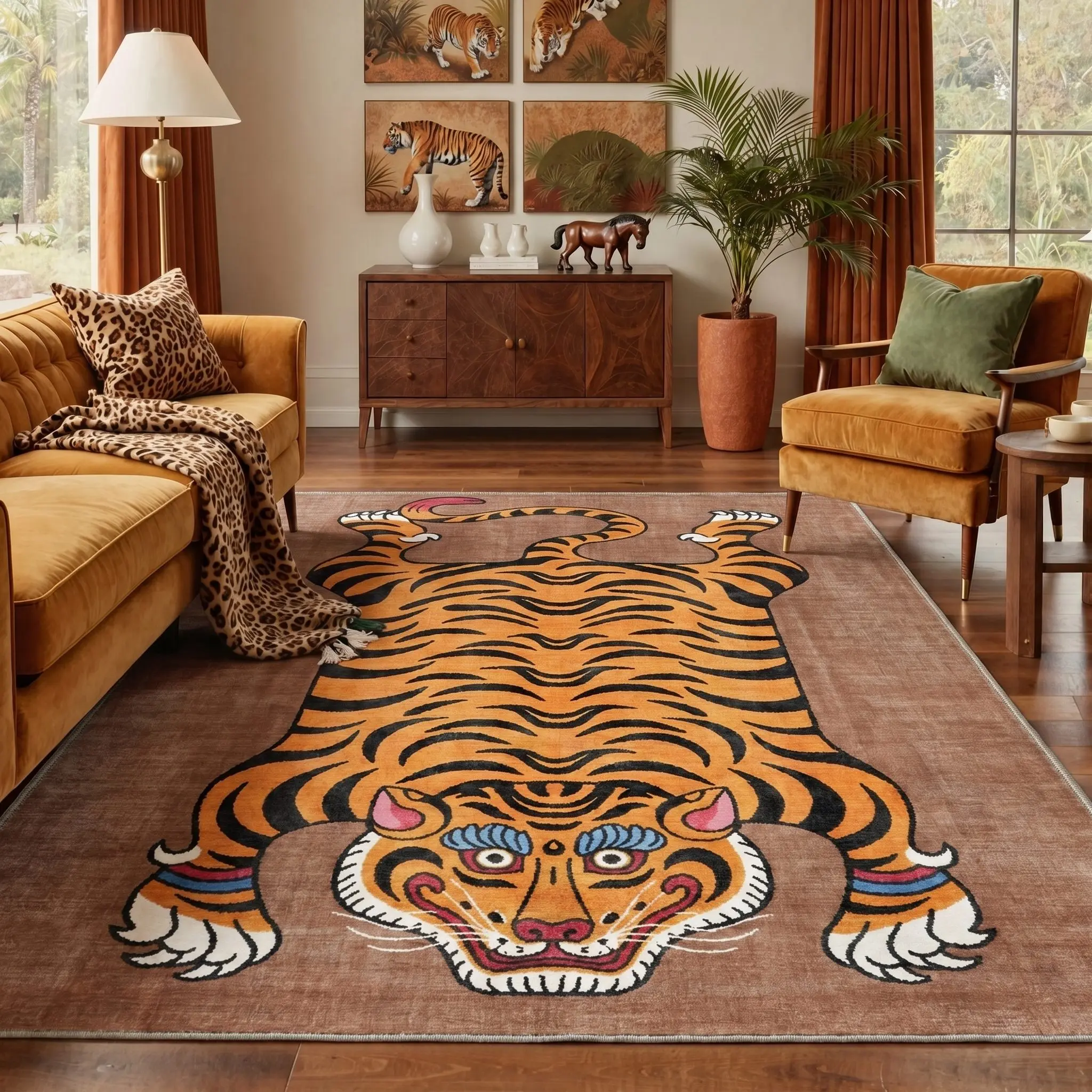 【Back To School】GENIMO Area Rug for Living Room Machine Washable Non Slip Pet Friendly Soft Carpet for Bedroom Kitchen Hallway Home Decor Indoor Living Spaces,ARN5048-OCHRE BLOOM