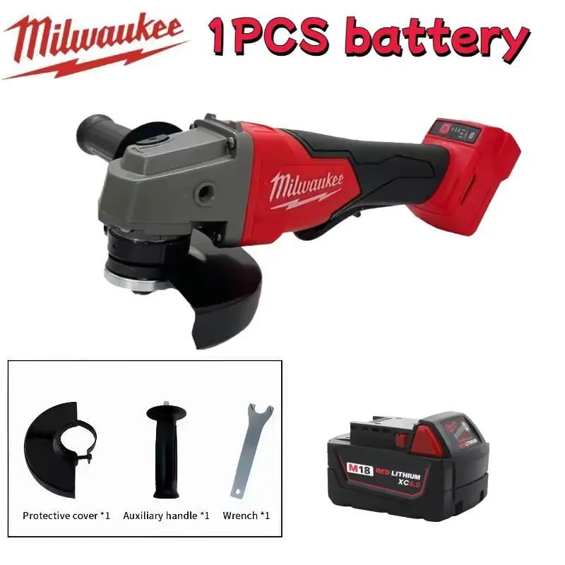 Milwaukee M18 Series Cordless Brushless Heavy Duty Power Angle Grinder - 125mm Disc, M10-M14 Spindle Thread, Temp Control, Steel/Concrete Compatible, Anti-Vibration Handle, Metal/Cutting Tool, Automotive Repair, Father's Day Gift