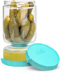 On-Sale Glass Pickle and Olives Jar Container with Strainer Flip, Leak-proof Juice Separator Hourglass Food Saver Storage