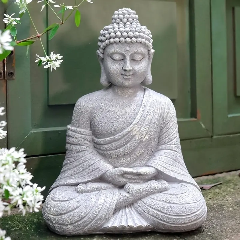 Gray Resin Buddha Statue - Indoor/Outdoor Zen Meditation Home Ornament, Religious Room Decor, Resin Figure, Model NL389152, Indoors/Outdoors