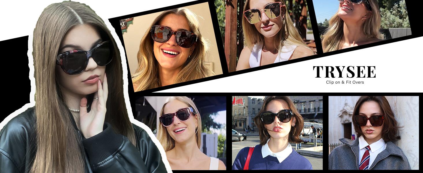 Sunglasses Over Glasses for Women with Rhinestone Rectangle Fit Over Glasses UV Protection for Driving TS4204