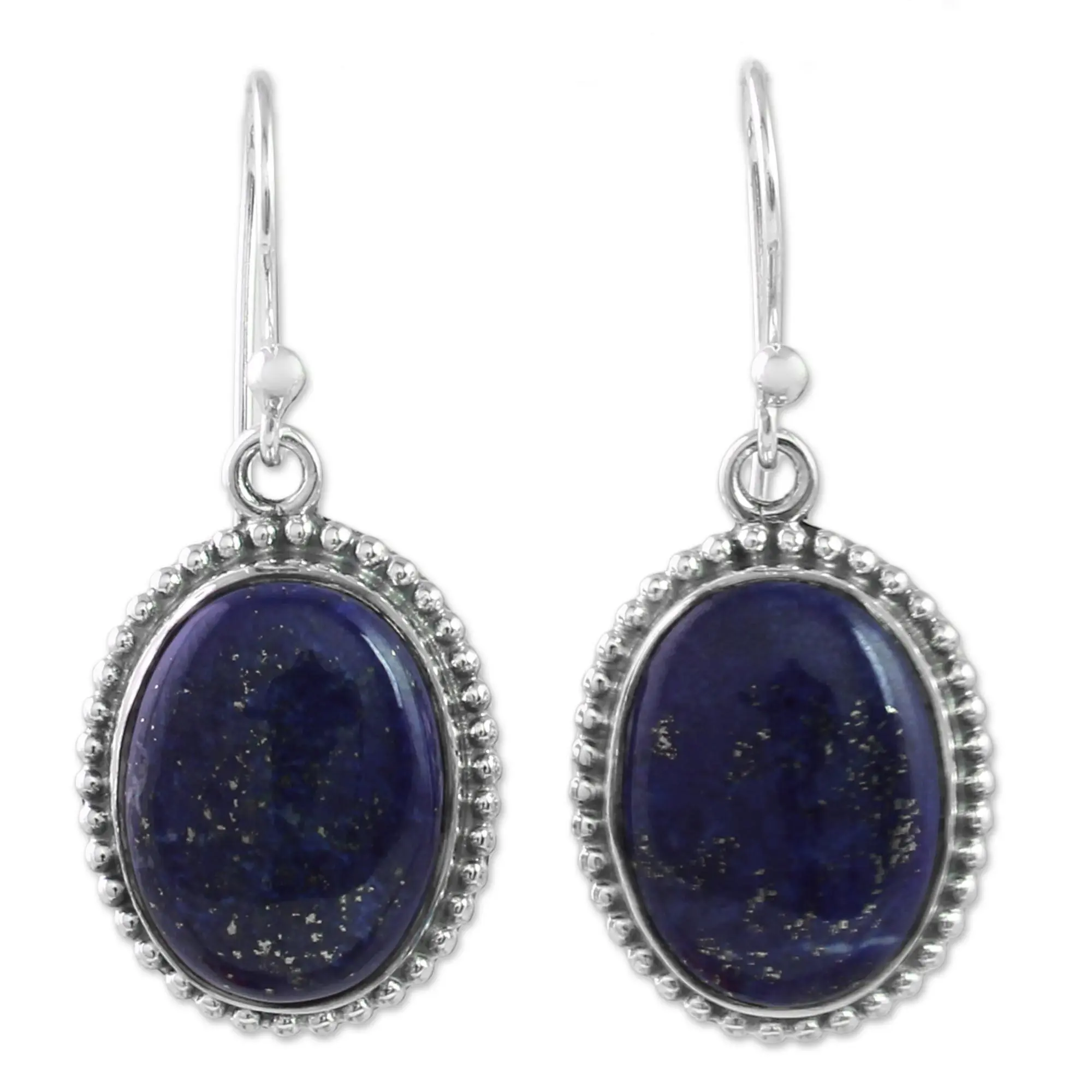 Novica Artisan Handmade Lapis Lazuli Dangle Earrings With Gold Colored Flecks Sterling Silver Blue Tone India Riverside Gemstone Birthstone [1.4 In L X 0.6 In W X 0.2 In D] ' Blue Royalty'
