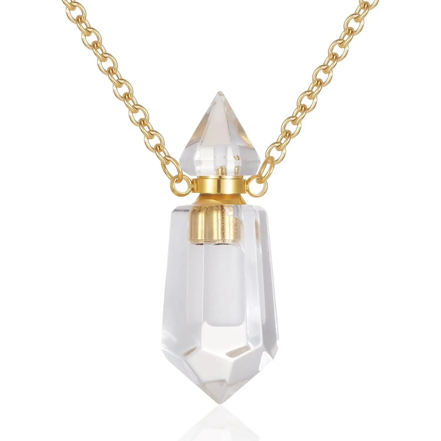 Gold Stainless Steel Urn Necklace For Ashes Of Loved Ones Natural Crystal Gemstones Cremation Keepsake Jewelry Hexagonal Prism Memorial Pendant For Women Mom