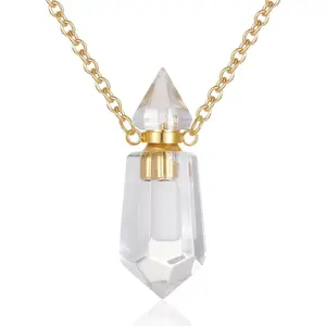 Gold Stainless Steel Urn Necklace For Ashes Of Loved Ones Natural Crystal Gemstones Cremation Keepsake Jewelry Hexagonal Prism Memorial Pendant For Women Mom