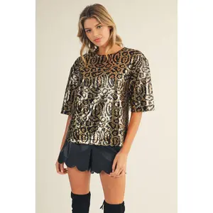 Sequin Leopard Top