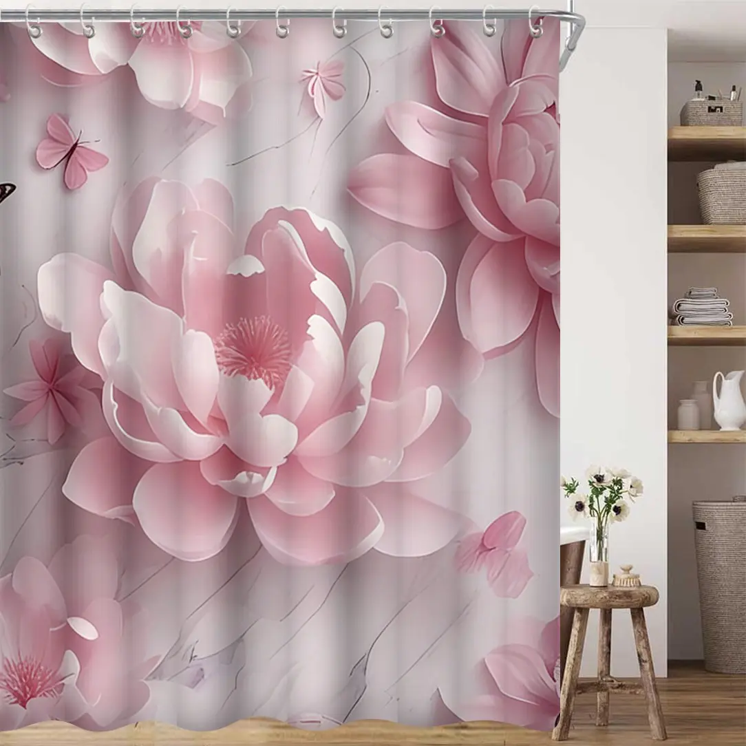 Romantic Peony Flower Shower Curtain Set, 70.9x70.9 Inches, Elegant Bathroom Decor, Perfect Gift for Friends and Family