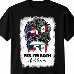100%cotton Half Mexican And American Mexico America Usa Flag Girl Woman T-Shirt