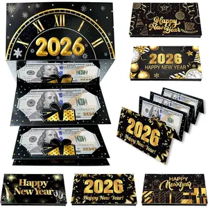 6 Pack 2026 Happy New Year Money Envelopes – New Year’s Eve Cash Gift Holder, Surprise Money Card for Kids Adults, Black Gold Holiday Party Supplies, Hello 2026 Countdown Gift Envelopes, new year gifts, Christmas gifts, gift holder envelope, card holder