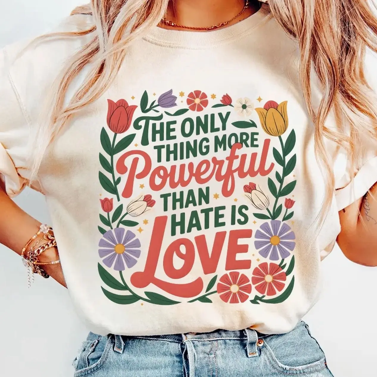 Only Thing More Powerful Than Hate Is Love Shirt, 2026 Shirt, Positive Quote Tee, Kindness Message Shirt, Be Kind