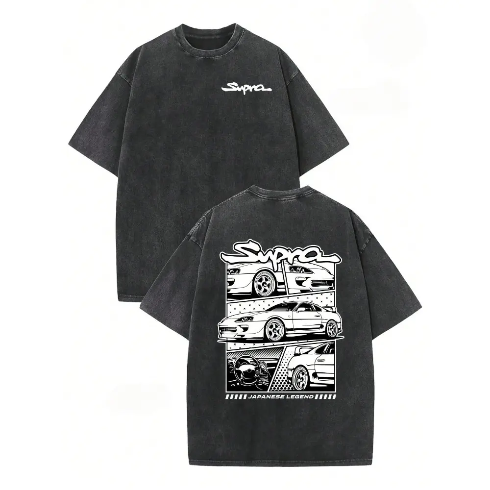 Supra Japanese Legend JDM Car Double‑Sided Graphic T‑Shirt – Vintage Washed Oversized Tee, Unisex Summer Casual Shirt, Perfect JDM Car Enthusiast Gift