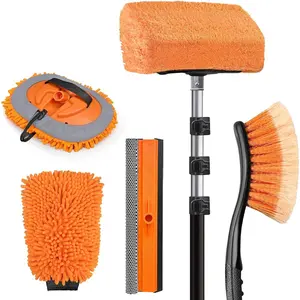 20ft Reach  Wash Brush with Long Handle- Cleaning Kit with 4-12FT Extension Pole,  RV, Wash Set with Soft Brush, Tire Brush, Window , Mitt, Microfiber Cleaning Mop