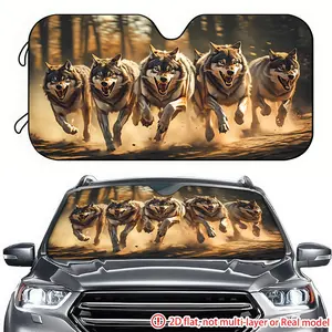 1pc running wolf pack pattern 2D high-definition printing on car sunshade, effectively blocking sunlight, suitable for SUV, truck, General Motors front windshield decoration