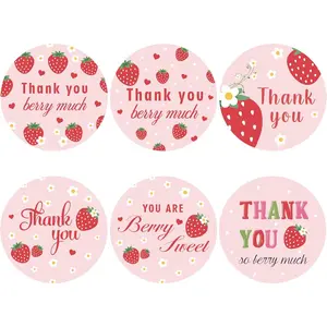 Strawberry Thank You Stickers, Customizable Stickers,Pink Logo Stickers, Small Thank You Stickers, Bakery Stickers, Sold Tags,500Pcs Thank You Stickers Roll 6 Colors, Thank You Stickers 1.5inch
