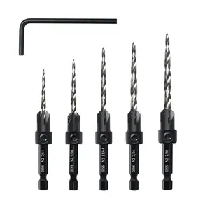 Countersink Drill Bit Set - 5 Tapered Drill Bits, 1/4" Hex Shank, Includes Allen Wrench, Suitable for Soft & Hard , M2 Countersink