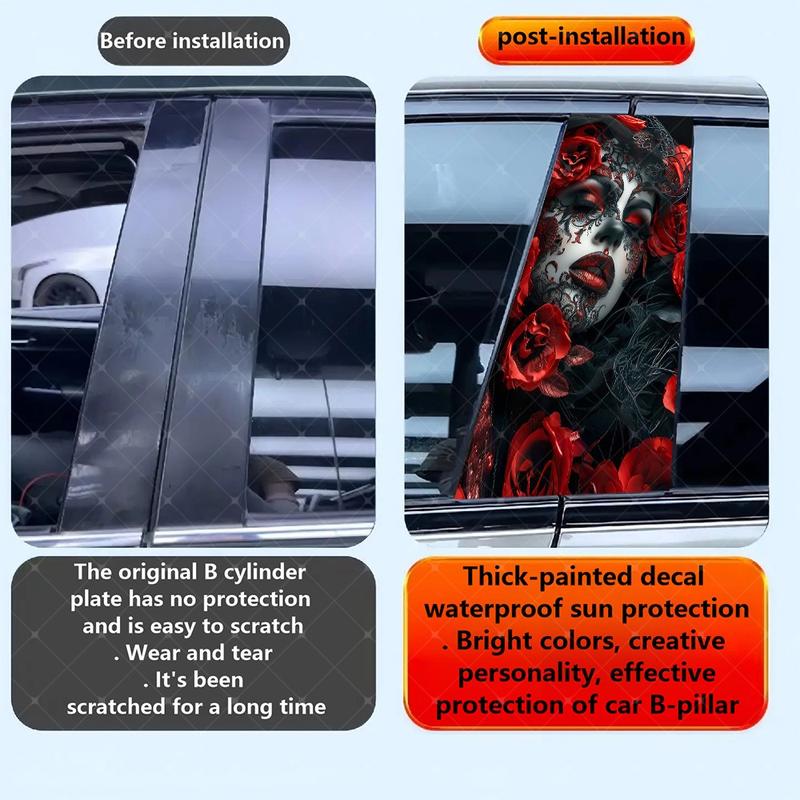 Gothic Vinyl Stickers Set, Car B Pillar Protection Decals, Easy Peel & Stick, Sunproof Waterproof Scratch Resistant, Fits All Vehicles