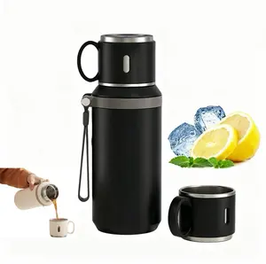 Stainless-Steel Water Bottle with Rope-Handle, 600ml Sports Insulated Water Bottle, Dual-Function Coffee Mug, Leakproof Insulated Tumbler, Portable Outdoor Hydration Flask for Camping, Travel, Gym, Hiking