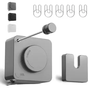 Retractable Clothesline Indoor, Non-Sagging Outdoor Clothes Line Retracting 15.7  Heavy Duty Laundry Line Retractable Wall Mounted Clothes Line Outdoors (Square-Grey)