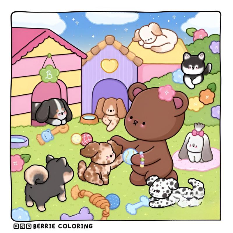 Berrie Coloring Volume 5: Cute and Cozy Coloring Book for Adults & Kids Featuring Easy to Color Animal Illustrations and Adorable Scenes