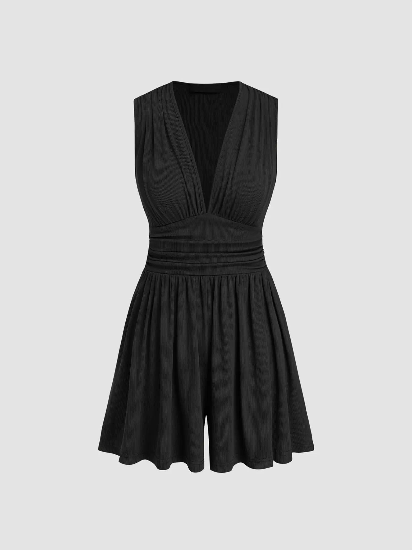 Women's Solid Color Ribbed Fitted Romper, Elegant Fashion Minimalist Casual Style Sleeveless Romper for Daily Outdoor Wear, Women Romper for Summer, Womenswear