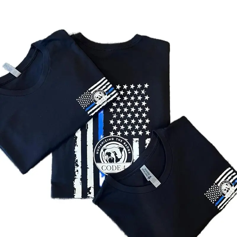 CODE 4 Thin Blue Line T-Shirt - Breathable Streetwear Tee Round Neck Casual Shortsleeve Tshirt