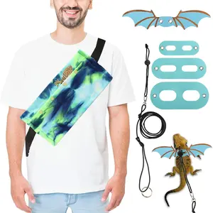 Bearded Dragon Carrier and Leash Harness with Wings, Small Animal Sling Carrier and Reptile Carrier, Lizard Adjustable Harness and Sling Bag for Outdoor Travel Walking Rest Leather