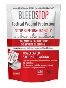 BleedStop First Aid Powder for Blood Clotting, Trauma Kit, Blood Thinner Patients, Camping Safety, and Survival Equipment for Moderate to Severe Bleeding Wounds or Nosebleeds 150 Gram
