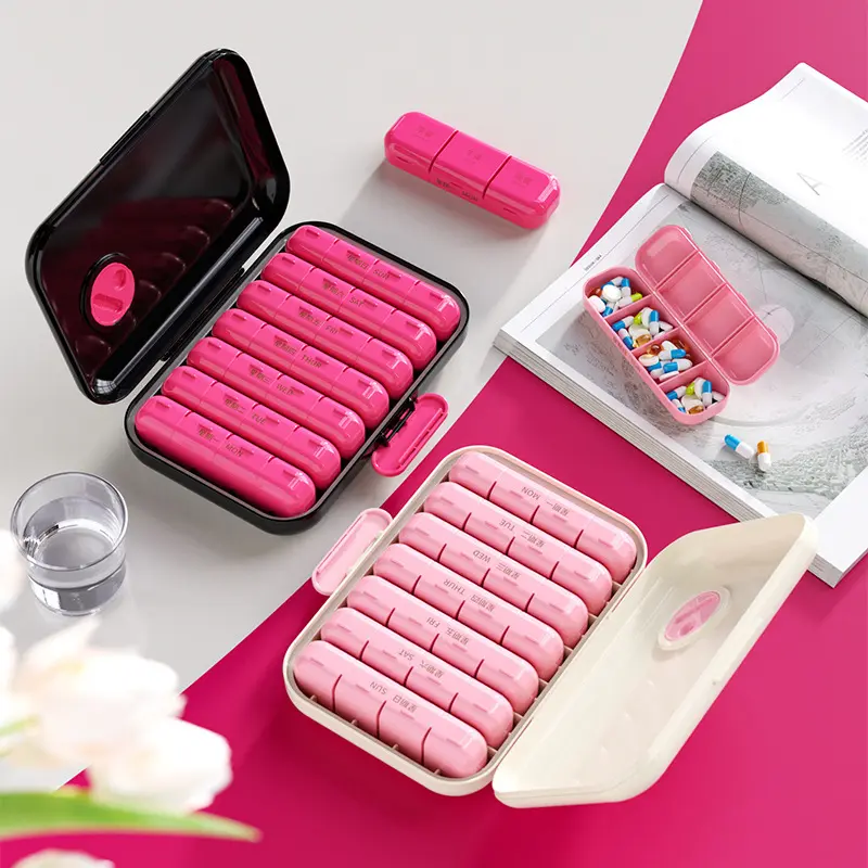 7-day Pill Storage Box, 1 Count Portable Large Capacity Pill Organizer, Daily Pill Storage Box for Home Office Travel, Home Supplies, Home Decor, Medical Care Box, Healthcare, Vitamin Organizer, Supplement Organizer, Multicolor Medicine Organization Aid