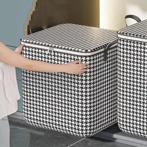 Large Storage Bags with Houndstooth Pattern, 180L Capacity, 27.6x19.7x19.7 inches