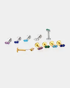 Double CZ Threadless Push Pin Helix Stud