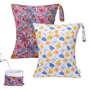 2pcs Superior Waterproof Wet Dry Bags,Reusable with Two Zippered Pockets,Travel,Beach,Pool,Daycare,Soiled Baby Items,Yoga Gym Bag,wet bag for swimsuit LW0304