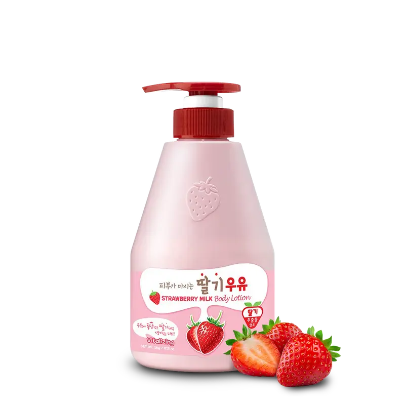 KWAILNARA Strawberry Milk Body Lotion (19.75 Fl Oz) – Deeply Hydrating & Lightweight Korean Body Lotion | Milk Protein, Royal Jelly, & Strawberry Extract for Smooth Skin | Paraben-Free & Non-Greasy