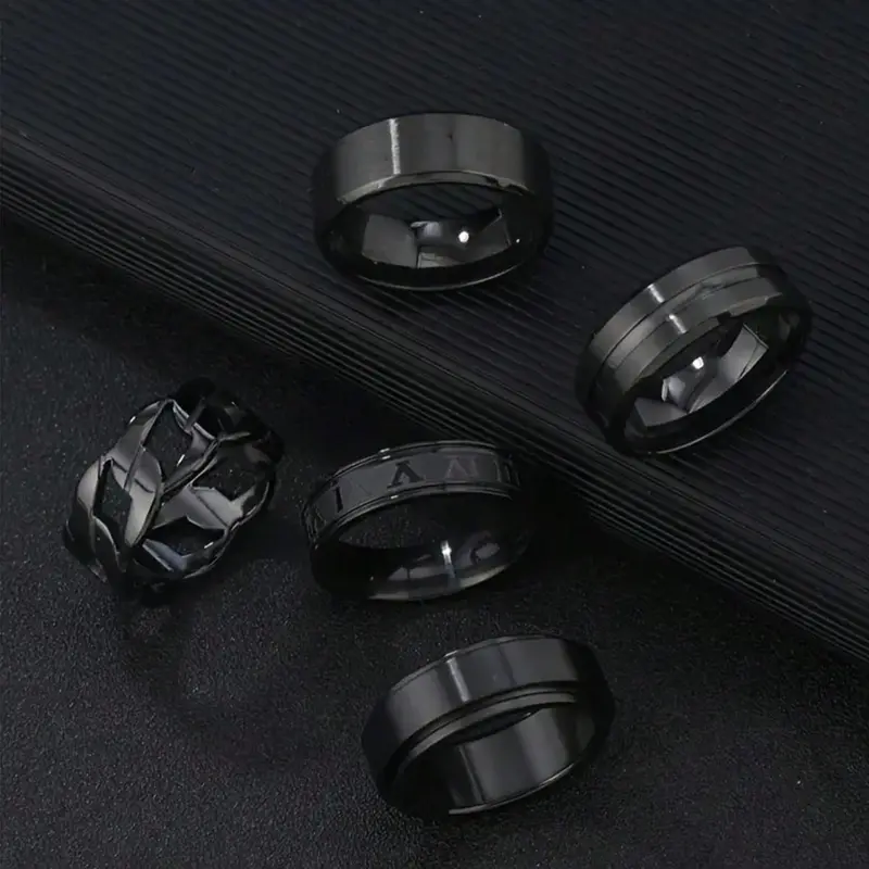 Men's Simple Style Plain Color Ring Set, Casual Trendy Ring Set, Fashion Accessories for Daily Wear, Trendy All-match & Exquisite Jewelry for Birthday Gift, Statement Rings, Statement Multi Ring, Stainless Steel Rings